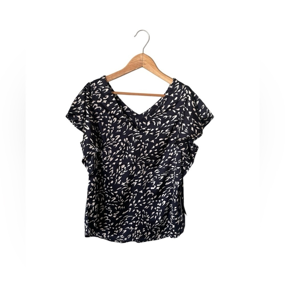 Liverpool Los Angeles Women’s Double V-Neck Flutter Sleeve Stretch Satin Top S - Picture 2 of 12